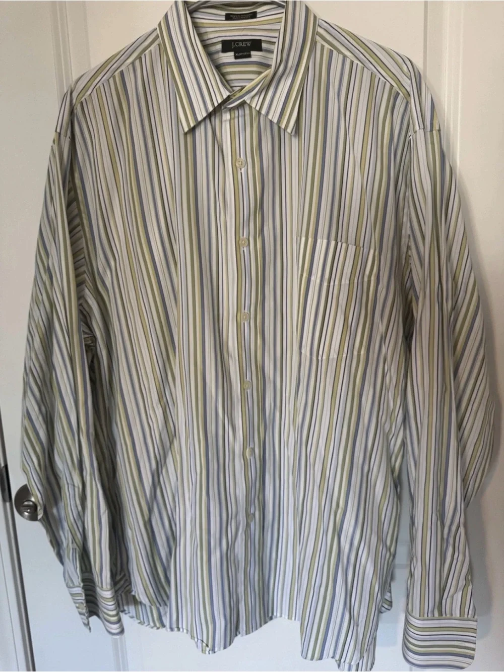 J. Crew Men's Multi-Stripe Button-Down Shirt in White, Light Blue & Light Green
